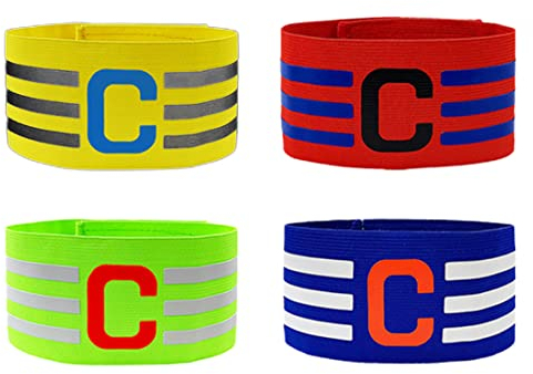 WeddHuis 4 Stück Verstellbare Spielführerbinde in Regenbogenfarben mit elastischem Band für Fußball, bedruckbarer Kapitänsbinde, Fußball Armband für Teenager und Erwachsene