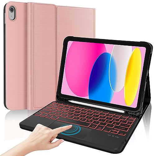 AVNICUD Hülle mit Tastatur für iPad 10. Generation 2022 10.9 und iPad 11 Generation 2025 A16 11 Zoll mit Touchpad, Magnetische Bluetooth Abnehmbare QWERTZ Layout, Rose Gold