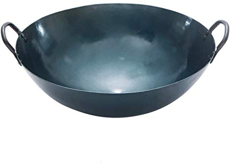 OQHAIR Pre-Seasoned Cast Iron Nonstick Hot Wok Burner Pan with Large Loop Handles,Wider Flat Base Hot Pan Handle Holders, Great for Induction