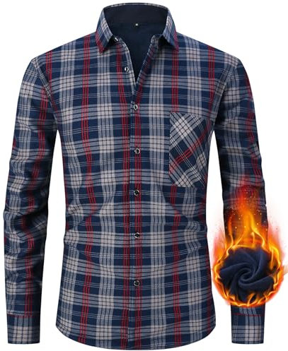 Chemise à carreaux en flanelle pour homme - Veste polaire en flanelle - Manches longues - Chemise thermique doublée - Veste à carreaux décontractée boutonnée - Veste d'hiver avec poches avec capuche -
