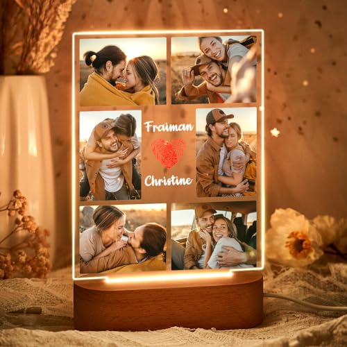 VEELU Personalisierte Nachtlampe Nachtlicht Acrylglas Geschenke für Männer Frauen Geburtstagsgeschenk für Freund Freundin Partner mit Foto Dekoration Geschenk Memory Foto Acrylglas Foto Nachtlampe