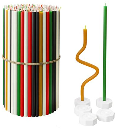 Bienenwachs kerzen für Zuhause - 200 schlanke Tropfenkerzen + 5 Halter, ganz natürlich für kirchliche Gebete, Hanukkah, Geburtstagskuchen, Weihnachten und Advent