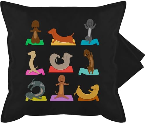 Kissenbezug - Hunde - Kissen - Dackel Yoga Dackel Lustig - 50 x 50 cm - Schwarz - kuschelkissen geschenk für hundebesitzer sofakissen hundeliebhaberin hundemotiv kissenbezüge hund kissenhülle