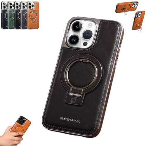 Zhongle Luxuriöser unsichtbarer Lederständer für iPhone - Magnetische, stoßfeste Hülle mit integriertem Ständer für iPhone 13/14/15 Pro Max (Schwarz)