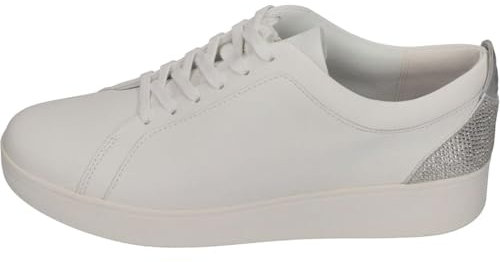 Fitflop Sneakers Rally in Pelle con Retro in Cristallo, Scarpa Donna, Urban White Silver, 42.5 EU