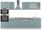 Vicco Küchenzeile R-Line, Blau-Grau/Weiß, 300 cm mit Hochschrank, ohne Arbeitsplatte