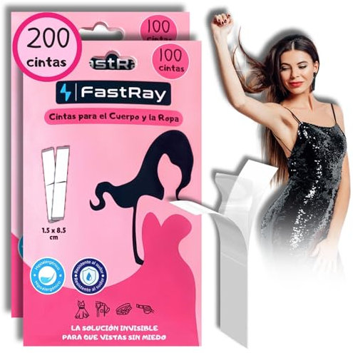 Nastro doppio lato abbigliamento e corpo-200 nastri-confezione da 2 dimensioni ideali 1,5 cm x 8,5 cm adesivo resistente al sudore e durevole-invisibile-senza danni alla pelle e all'indumento-senza