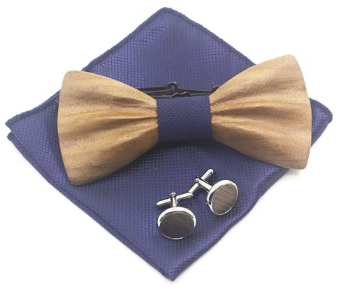 Cyriacus Holzfliege Set Herren Holzfliegenset Fliege aus Holz,für Hochzeit Aufführungen Abschlussball Geschenk Blu scuro