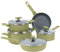 Cooking Pots and Pans Set 9-Piece, Non Stick Aluminum Cookware Set, Sauce Pans & Stock Pots with Lid, Cool Touch Handle, Compatible Base (Gas, Electric & Induction), Sage Green