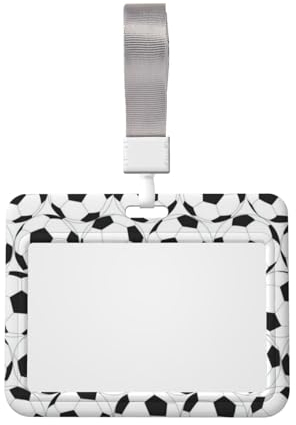 AJIEYMXP Ausweishalter mit Fußball-Muster, bedruckt mit Schlüsselband, Schwarz und Weiß