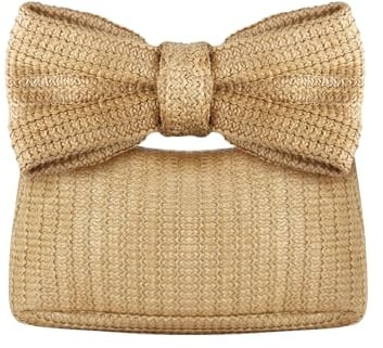 LHHMZ Women Straw Bow Clutch Bag Summer Beach Clutch Handbag Straw Woven Handbag for Wedding Party Vacation