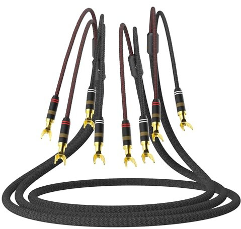 Monosaudio 12 Gauge Speaker Cable Pair Speaker Wire with Banana Plugs/Y Spade Connectors Convertible Gold Plated OFC Copper for Amplifier/Speakers/AV Receiver/Home Stereo Sound Systems (3M)