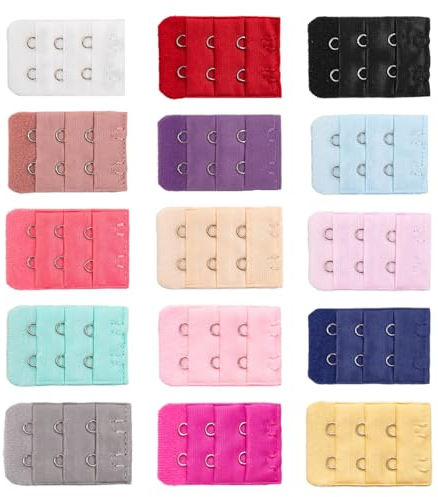 15 Stück bunte BH-Verlängerungsbänder, zwei Haken und drei Reihen Verlängerungsbänder, BH-Rückenschnalle, Unterwäsche-Verlängerungsschnalle, Damen-BH-Verlängerung, elastisches Verlängerungsband