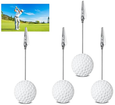 4St Kunstharz Golfball Memo Clips, Memoclips mit Ballbasis mit Krokodilklemme Tischnummern Kartenhalter Platzkartenhalter Tisch Memohalter für Hochzeit Büro Party Menü Dekor