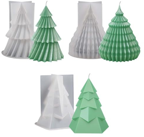 Christmas Tree Candle Moulds, 3 Pcs Christmas Silicone Moulds, 3D Christmas Candle Molds, Xmas Handmade Candle Moulds for Candle Making, Diy Christmas Party Home Decor