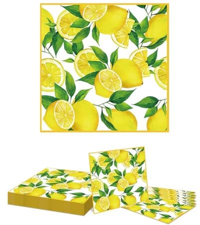 GlamRays 20 servilletas de limón con diseño de limón para decoración de cumpleaños, fiestas, bodas, comuniones y celebraciones