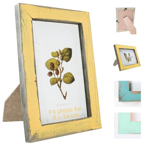 ZFKXGS Foto Bilderrahmen Holz Vintage 9 x 14 cm Fotorahmen Holzrahmen Posterrahmen Wechselrahmen zum Vertikalen Oder Horizontalen Aufhängen Aufstellen Posterrahmen Collage Wanddeko (Shabby Gelb)