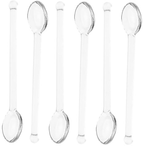 OUNONA 6pcs Glass Spoon Stirrer Mini Spoon Coffee Stir Spoons Glass Serving Spoon Glass Dessert Spoons Espresso Spoon Small Teaspoons Cocktail Stirring Glass Tea Spoons Mini Transparent