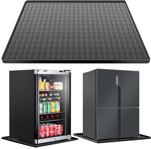 Mini Fridge Silicone Mat - 23.6'' x 23.6'' Refrigerator Floor Protector Mat with Raised Edge Washable Under Fridge Carpet Drip Pan Refrigerator Floor Protector Freezer Mat Pads Prevent Water Leaks