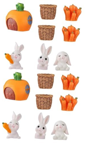 Amosfun Goebel Osterfiguren 2 Sätze Häschenverzierung Ostern Zu Ostern Miniaturfiguren Raumdeko Osterdeko Hasenfigur Kuchen Osterkarotten-Statue Miniatur-kaninchenfigur Harz 8 Stück * 2
