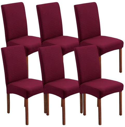 FRKOKRFA Stuhlhussen 6er Set Universal Stretch Jacquard Stuhlüberzüge, Abnehmbarer Waschbarer Stuhlüberzug, Dekoration Stuhlbezug für Esszimmer, Hotel, Hochzeit und Partys (Bordeaux)