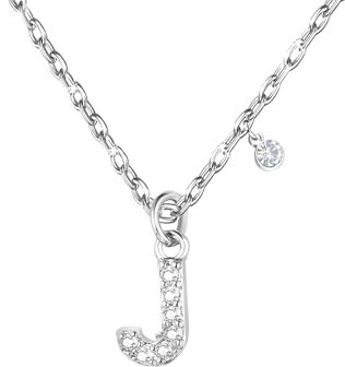 GUOYU 26 Halskette mit Anfangsbuchstaben für Frauen Mädchen, Halskette mit Buchstabe aus Zirkonia aus Silber, Anhänger, Personalisierung, Geschenkideen zum Geburtstag, L, Edelstahl, Strass (J)