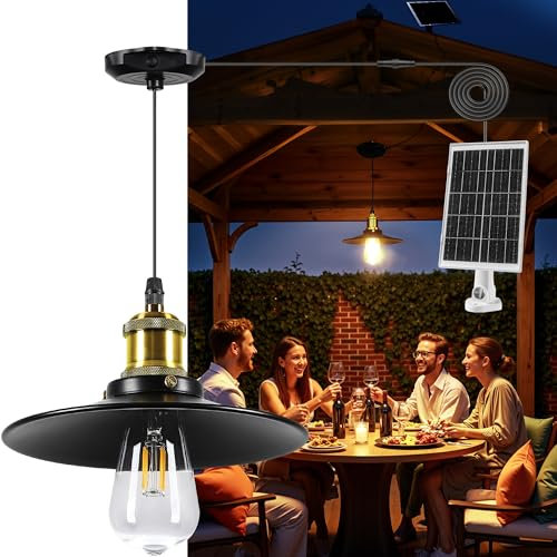 FabStyl Solar Hängeleuchte für Außen Innen Pavillon mit hoher Helligkeit, Solarlampen Pendelleuchte mit Fernbedienung & E27 Glühbirnen, IP65 Wasserdicht für Garten Pergola Garage