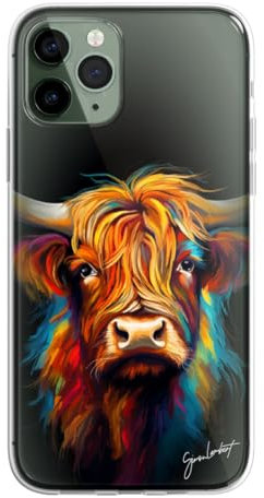 SmartGiftShop British Farm Woodland Animals Case OIL Palette Knife Art CLEAR Phone Cover Case Exclusive Artwork for iPhone 16 Pro Max - Highland Cow A