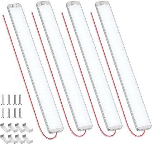 ALLWSLucky 4 PCS 228 LEDs Barra de Luz Interior LED Coche, 12V-85V 10W Luce LED Coche Interior 12V con Interruptor, 1000LM 6000K 12VInterior Lampara para RV, Camión, Caravana, Vehículo, Barco, Camper