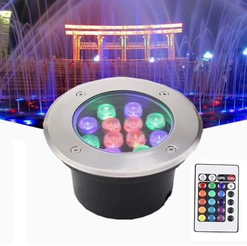 GUODDM Focos Led Piscina - RGB Foco LED Subacuático Incrustado, Foco Empotrable con Mando A Distancia RF A Prueba De Agua IP68, Foco De Jardín De Acero Inoxidable, para Jardín, Estanque(12V,18W)