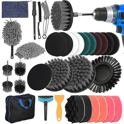YOCOLE 32 Piezas Cabezal Cepillo Taladro Atornillador, Juego de Cepillos para Taladro, Kit Cepillo Power Scrubber para Llantas, Alfombras, Baño, Coche, Azulejos, Suelo