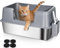 MASTERTOP Stainless Steel Cat Litter Tray, High-Sided Cat Litter Box with Leak-Proof Lid, Non-slip Kitten Litter Tray for Cats Rabbits Pets, Send 1 Litter Scoop - Grey