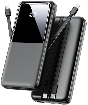 Power Bank Fast Charging 15000mAh, Portable Charger with Built-in Cables, USB-C Powerbank with LED Display & 4 Outputs, Battery Pack Compatible with iPhone 16 15 14 13 Android and more, Dark Gray