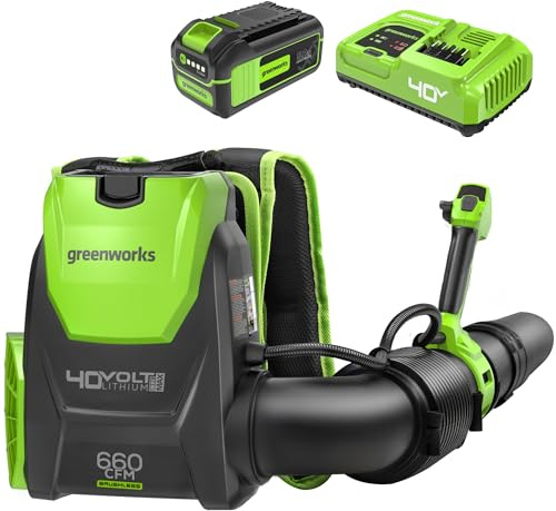 Greenworks - 40V Brushless Backpack Leaf Blower (660CFM/165mph), Commercial Grade Power for Patios, Driveways, Patios, Includes 5.0Ah Battery and 5A Fast Charger