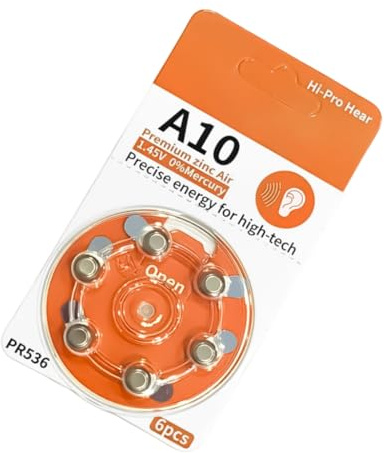 Lot de 6 piles bouton A10 pour appareils auditifs offrant une sortie stable de 1,45 V et respectueux de l'environnement
