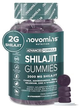 Shilajit Gummies – 2000mg High Strength Shilajit with Ashwagandha, Chaga, Zinc, Iron, Selenium & Vitamin D – Himalayan Gummies for Men & Women – Energy, Brain & Immune Support – Novomins