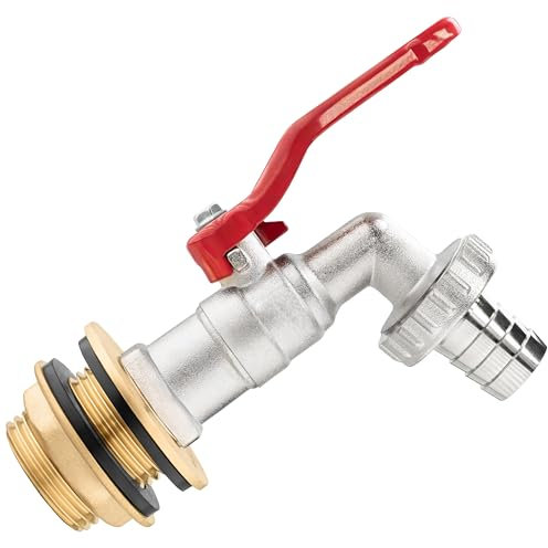 Poppstar Raccordo per serbatoio acqua piovana con rubinetto a sfera, 3/4 di pollice, ottone, guarnizione inclusa