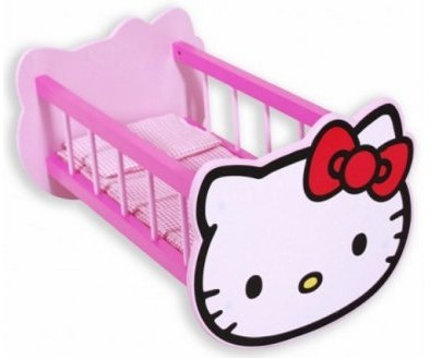 Lit Rose en Bois Chat Kitty pour poupée 44,5x29x25cm - Berceau pour Poupon - Set Accessoire Jouet et Carte