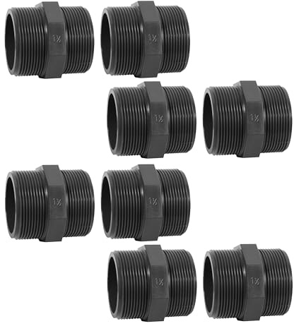 HAF 8X PVC Fittings Doppelnippel mit 1 1/2 | Außengewinde x Außengewinde | 1,5 Zoll x 1,5 Zoll | Verbinder aus grauem PVC | PN16 für Poolfitting, Poolverrohrung, Druckleitung, Rohrleitung & Teich