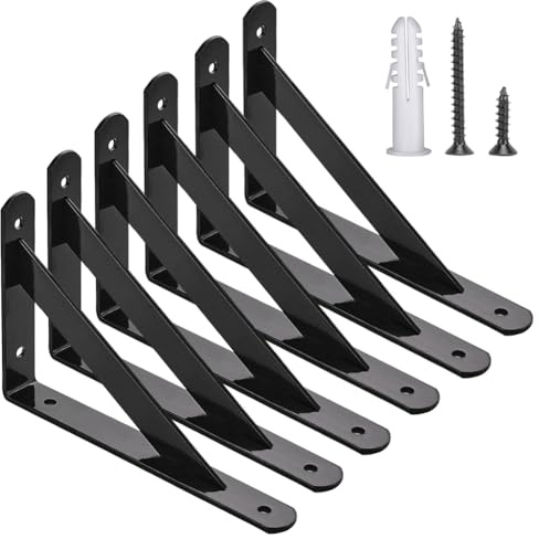 Winkel regalhalterung,6 Stück Dreieckige Regalhalterungen aus Stahl,Metall Schwerlast Regalwinkel Winkelträger mit Befestigung,Regalträger 90° Winkel Regal metall mit Schrauben (250 x 160mm,Schwarz)