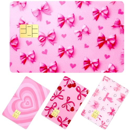 Notoke 4 Stück Kreditkarten Aufkleber wasserdicht, Rosa Sticker mit süßem Bandherz Design Kartenetui Personalisierung Sticker Für DIY Debitkarte, Bankkarte, Arbeitsausweis
