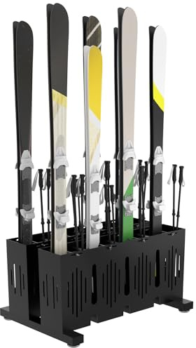 Eastrexon 8-Pair Ski Storage Rack w/Width-Adjustable Fixing Bars, Heavy Duty Metal Freestanding Ski Rack - Ideal Organizer for Garage, Home and Store, 26 L ×18.1 W ×13.6 H
