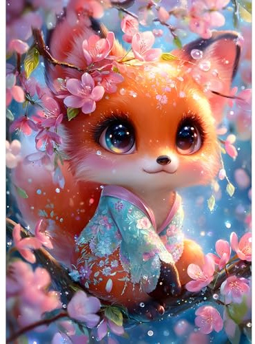 QQYRHN 5D Fuchs-Baby Diamond Painting Kit für Erwachsene Anfänger Cartoon Diamant Kunst Kits Vollständiges DIY Kirschblüten Diamantstickerei-Set Perfekt zur Entspannung und Dekor 30x40 cm