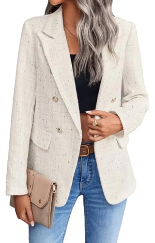 Veste blazer à carreaux en tweed pour femme - manteau élégant à revers décontracté et entièrement doublé avec poches