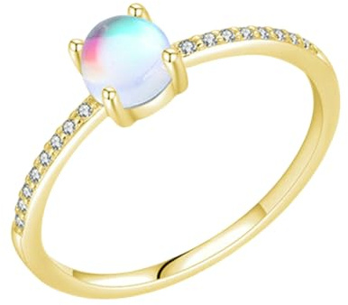 Stfery Ring 9K Gold, Damenring mit Mondstein, Klassiker Eheringe Echt Gold Au375 Gr. 47 (15.0)