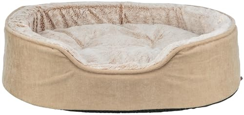 Trixie Hundebett Vital Lino Soft oval 83 x 67 cm – beige/Creme | Gelenkschonend durch viskoelastischen Schaum mit Memory-Effekt – für Hunde, mit herausnehmbarem Wendekissen
