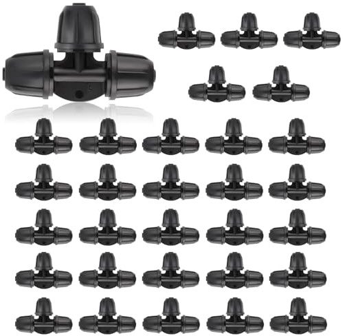 TOROKOM 1/4 Pollice Raccordo a T a Goccia per Tubi di Irrigazione da 6mm, Connettori a Spina per Gocciolatori per Sistema di Irrigazione da Giardino e Prato (30 Pezzi)