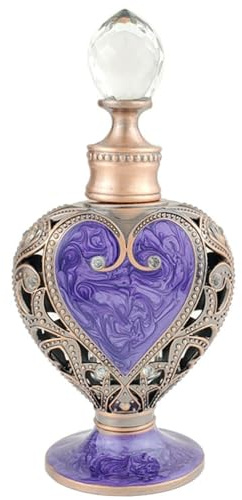Uanqfegy 12ml Purple Vintage Crystal Perfume Bottle, Exquisite Refillable Metal Empty Container for Women's Fragrance