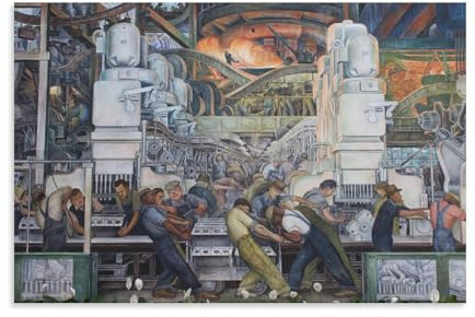Diego Rivera Poster mit berühmten Malerwerken (Detroit-Industrie-Wandbilder), Leinwand, Wanddekoration, Kunstdrucke auf modernem Kunstwerk für Wohnzimmer, Badezimmer, Schlafzimmer, Zuhause, 60 x 90 cm
