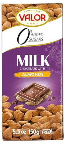 Chocolat au lait aux amandes entières sans sucre ajouté | Sans gluten | De la fève à la tablette | Édulcorant stévia | 150 g par tablette